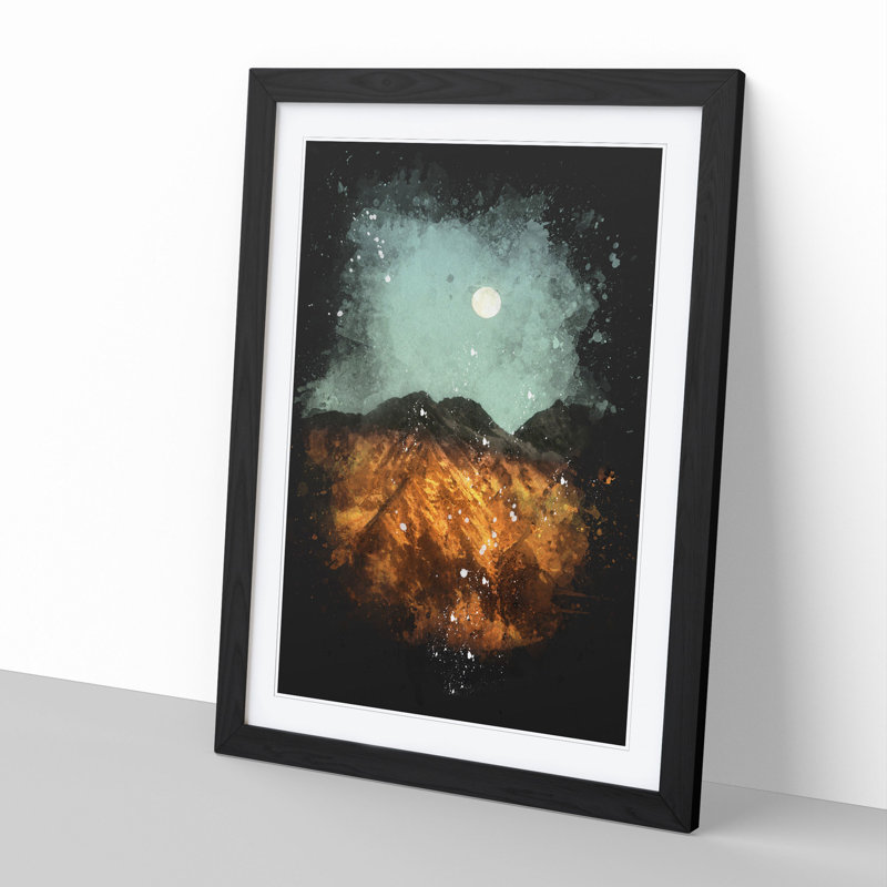 The Moon Above the Mountains - Picture Frame Graphic Art, 36cm H x 27cm W x 2cm D, Black Framed