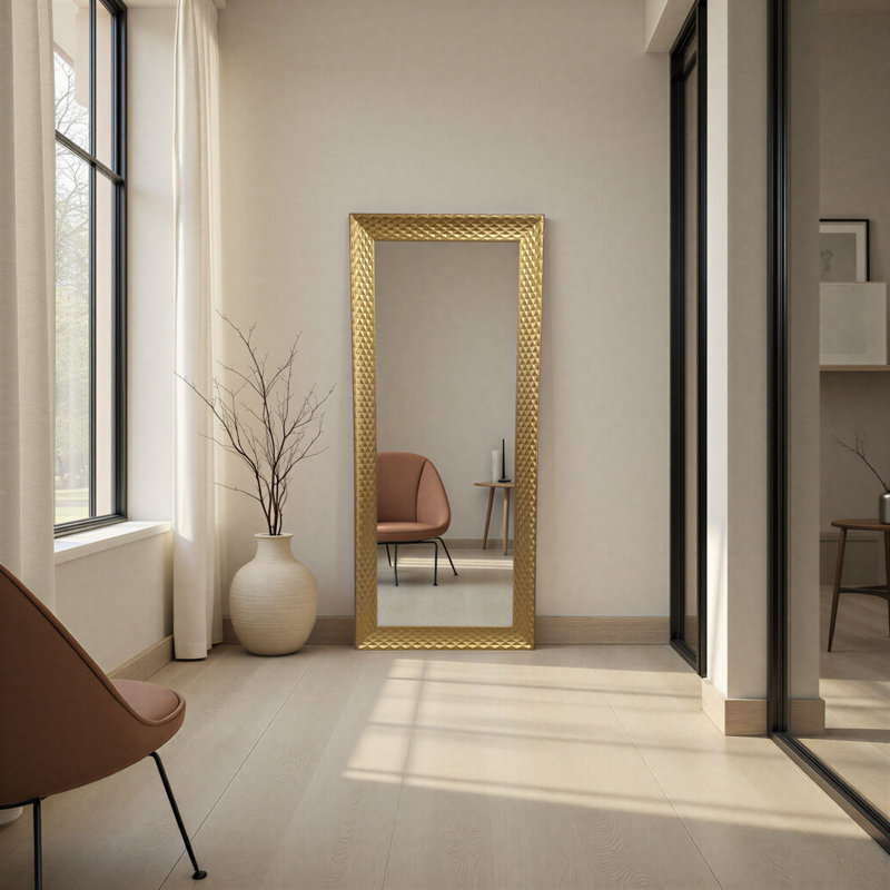 Diamont Tall Framed Bevelled Mirror, Gold, 164cm x 72.5cm