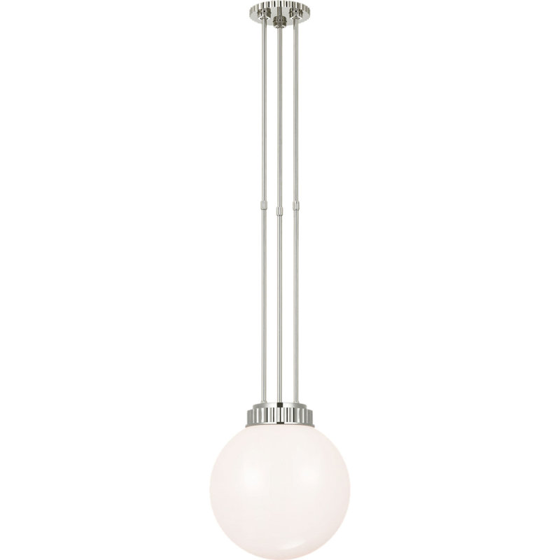Cavill 12" Pendant with White Glass, Polished Nickel