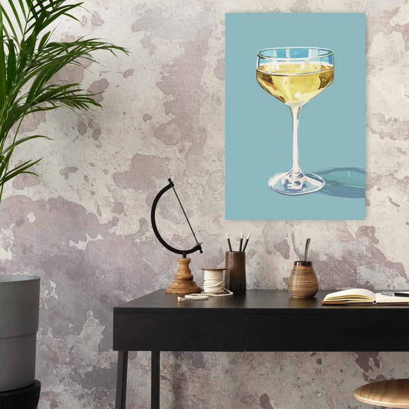 Champagne coupe rétro rétro art mural côtier, H 24 po x l 16 po