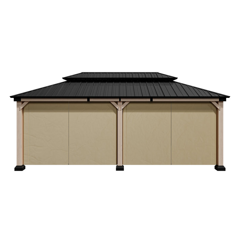 20 Ft. W x 12 Ft. D Solid Cedar Wood Patio Gazebo with Curtains