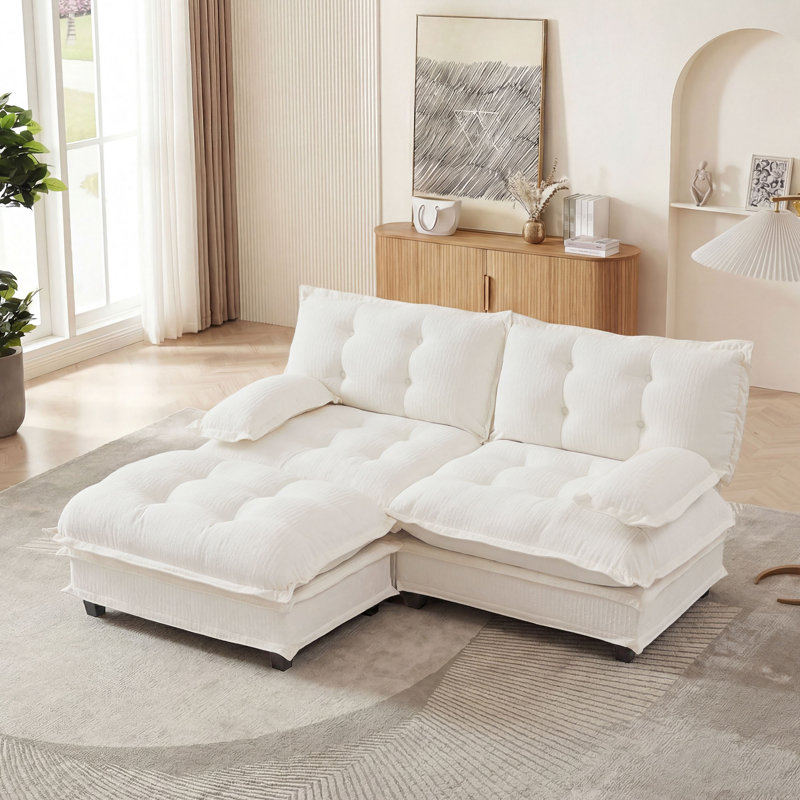 Canapé modulaire 77 po rembourré modulaire en chenille avec repose-pieds mobile 77 po Chenille, Beige Chenille