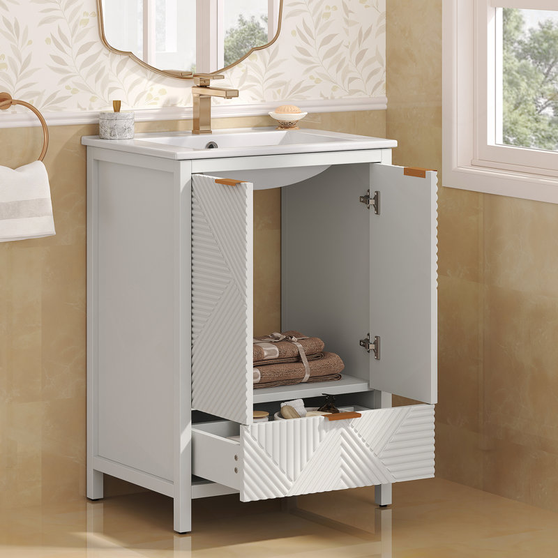 Ensemble de meuble-lavabo moderne avec lavabo, trou de robinet simple, panneaux de porte texturés, tiroir et rangement spacieux pour une utilisation pratique