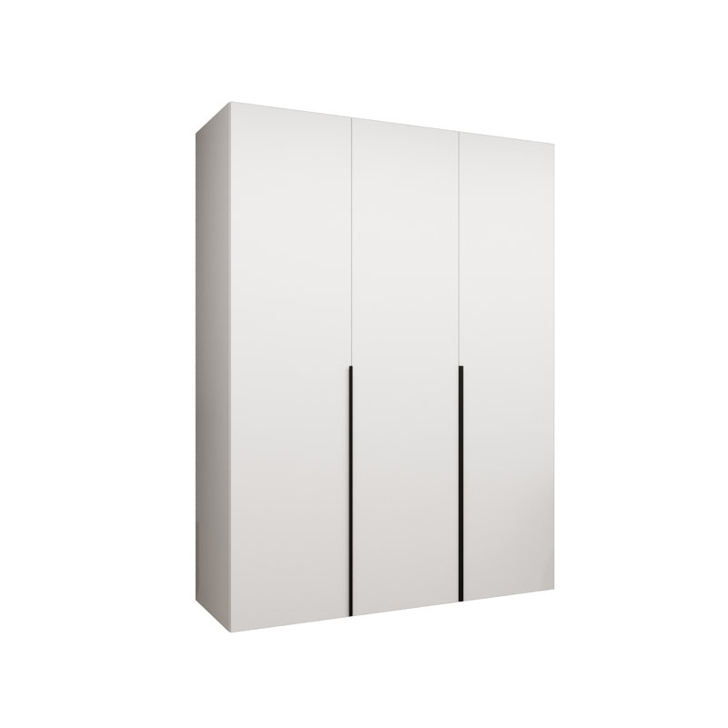 Manufactured Wood Wardrobe, white matt + handles: black