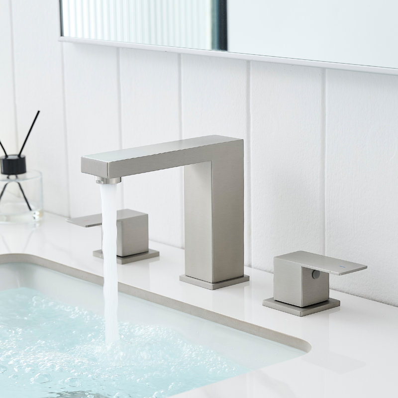 8 Inch Widespread 3 Hole Bathroom Sink Faucet, Stainless Steel, Brushed Nickel, Double Lever Handle, And Side For Use Steel Two - Handle Design, , Manual Operating Faucet