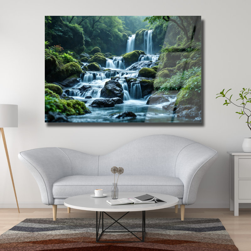 Art mural en verre trempé cascade, H 12 po x l 18 po 