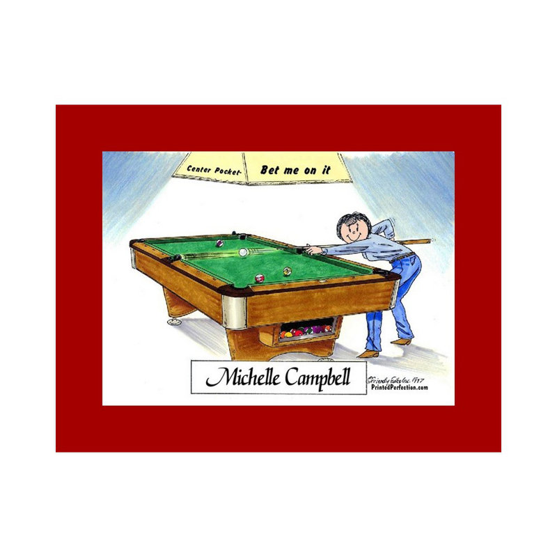 Personalized Billiards, Pool Player - Female Cartoon Caricature with a Mat, Ready to Frame, Yes