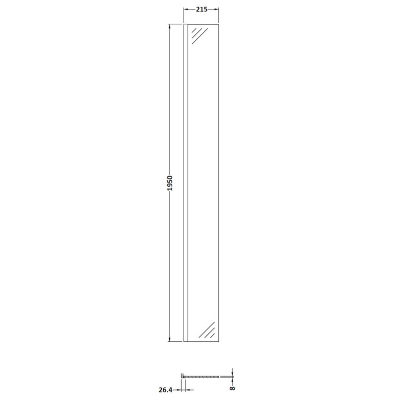 28mm W x 1950mm H Frameless Wet Room Glass Screens with Clear Glass