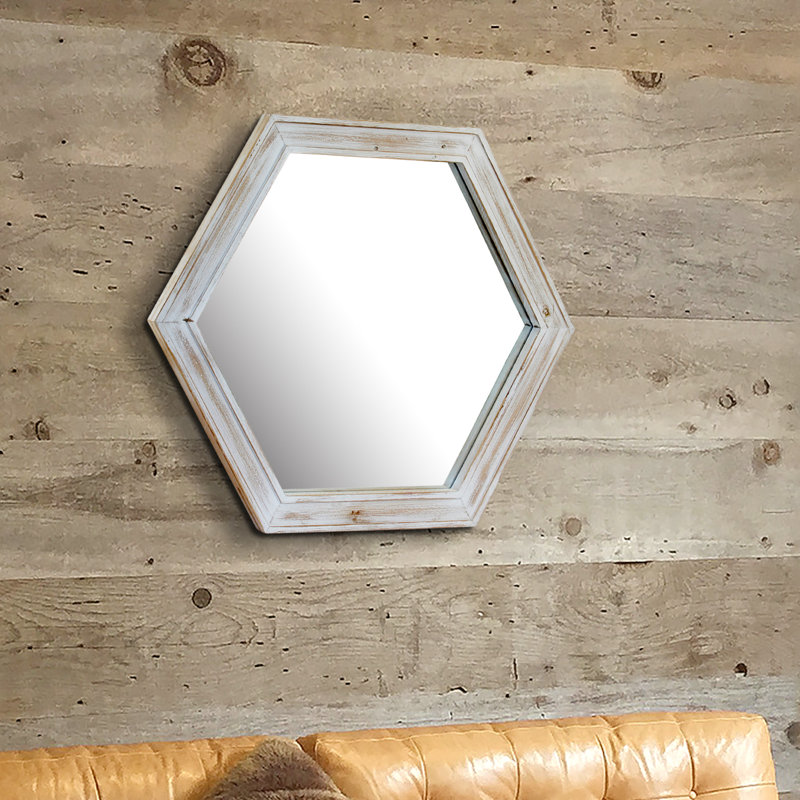Alfret Wood Flat Wall Mirror, Worn White