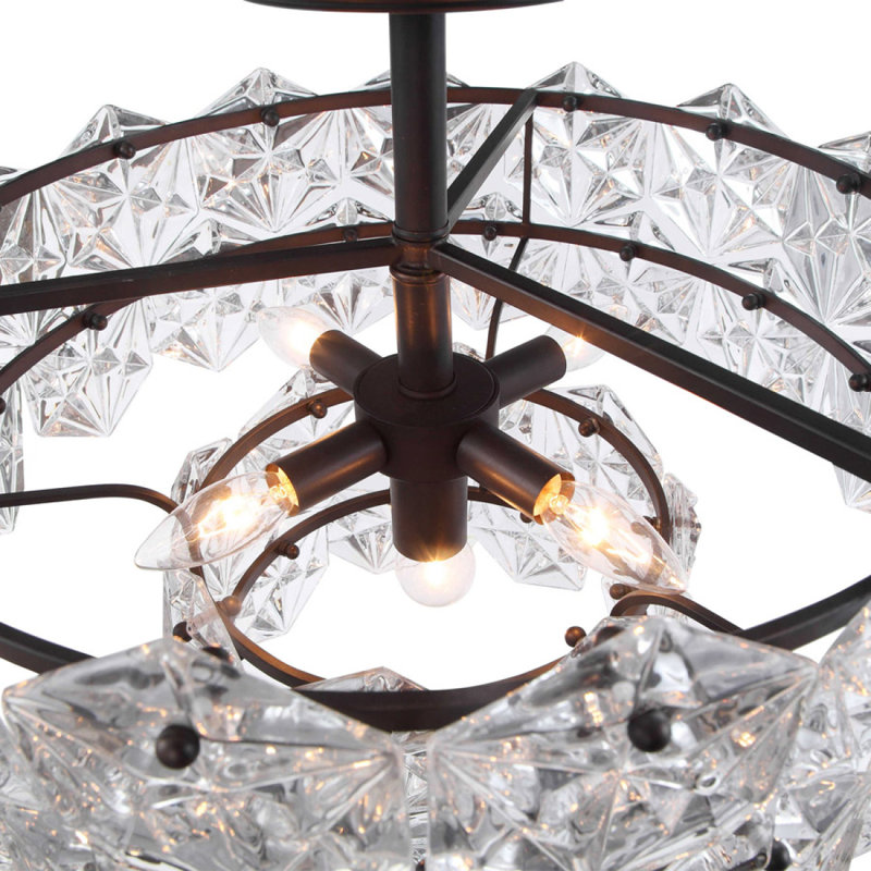 Lustre rond clair, Fumée, Chrome poli, 14 po de diamètre x 12 po de hauteur