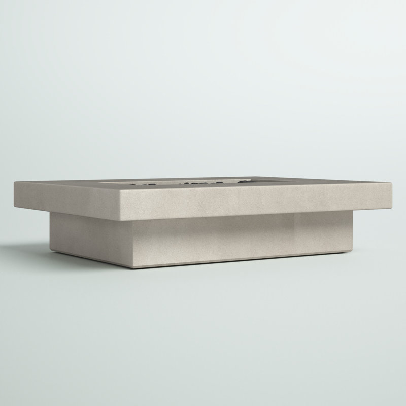 Geneva Rectangle Concrete Propane Fire Pit Table by Jensen Co., Flint, 14" H x 60" W x 45" D