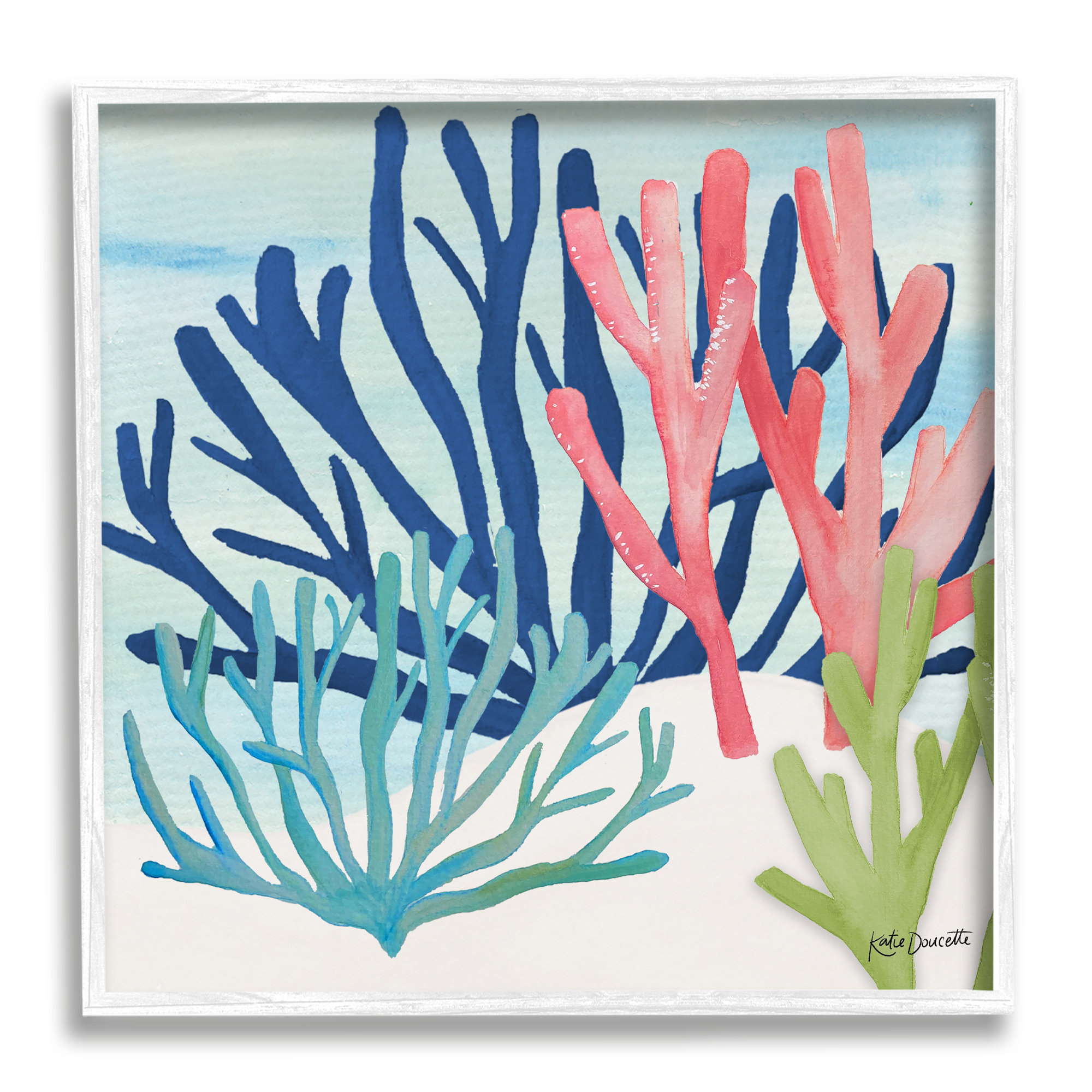 Stupell Industries  Underwater Sea Life Blue Pink Ocean Coral Reef  by  Katie Doucette Painting on