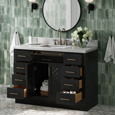 Ensemble de meuble-lavabo rectangulaire simple 48 po avec comptoir à quartz blanc Carrara