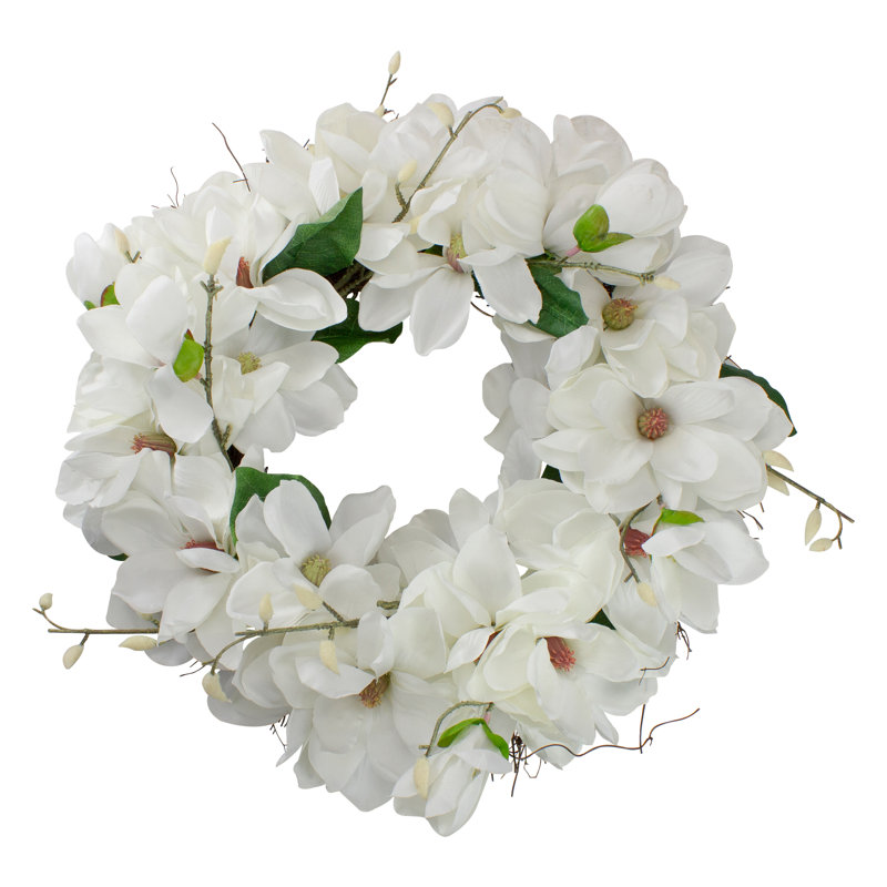 Couronne de printemps blanche artificielle Magnolias - non éclairée 24 pouces