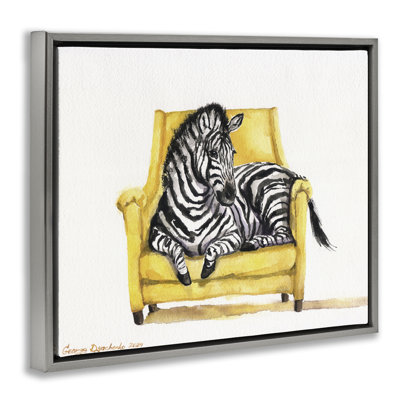 Cute Zebra on Yellow Chair Floating Frame, design by George Dyachenko