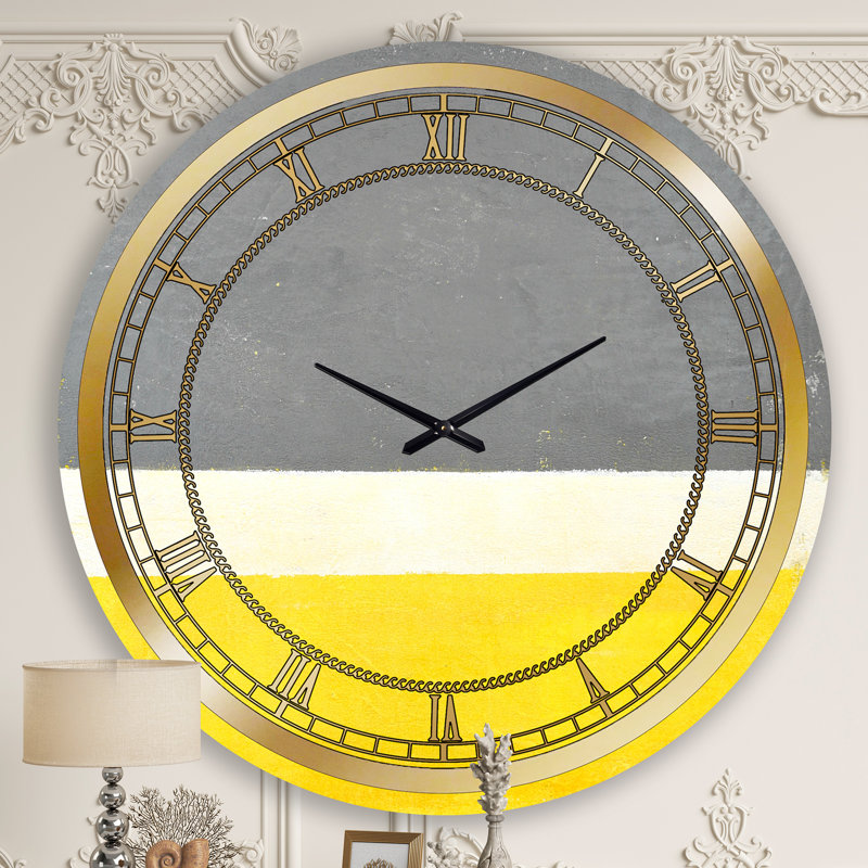 Gris et jaune bleu abstrait V - horloge murale moderne, Grand
