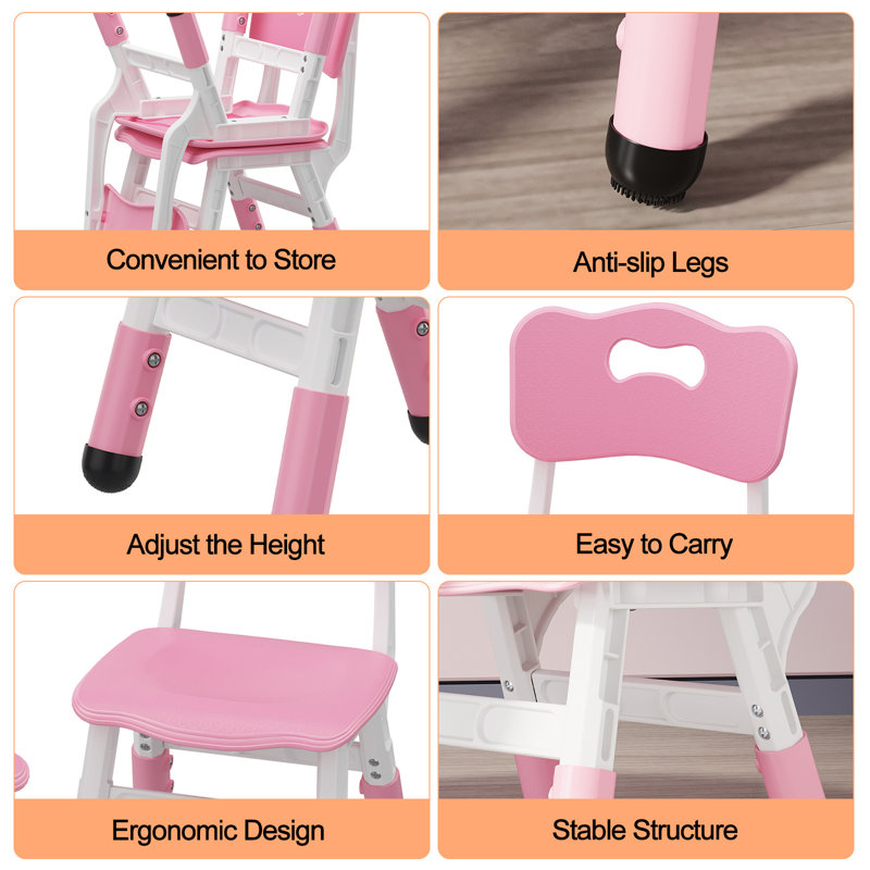 Adjustable Kids Chair 2 Pack, 3 Level Height Adjustable Anti-Slip Plastic Toddler Chair for Children Age 2-8, Suitable for Indoor or Outdoor Home School Daycare Nursery Use