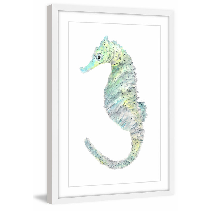 Teal Seahorse Canvas Print in White Frame, 14" x 20"