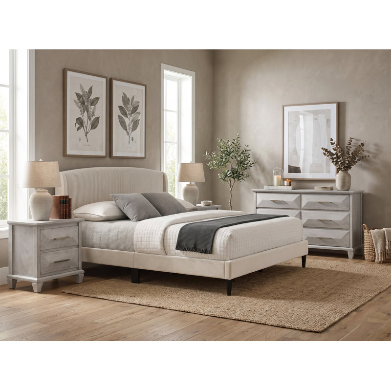 Clarence Contemporary 4 Pieces Bedroom Set, 4 Pcs: Bed, Dresser, 2 Nightstands, King