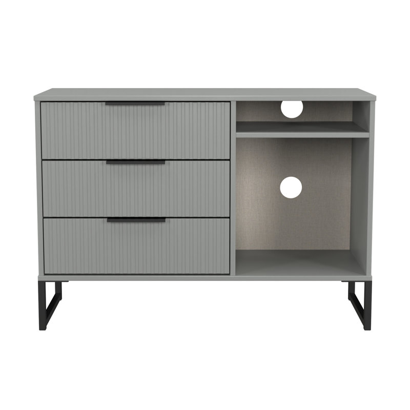 Fluted 3 Drawer TV Unit, Grey