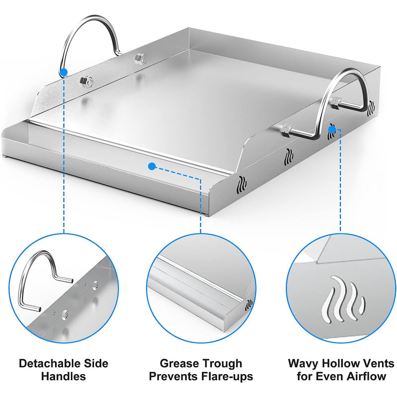Hitechluxe Universal 8206 Rectangular Griddle Grill for Gas BBQ Grills, 2.75" H x 16"W x 12.5"D