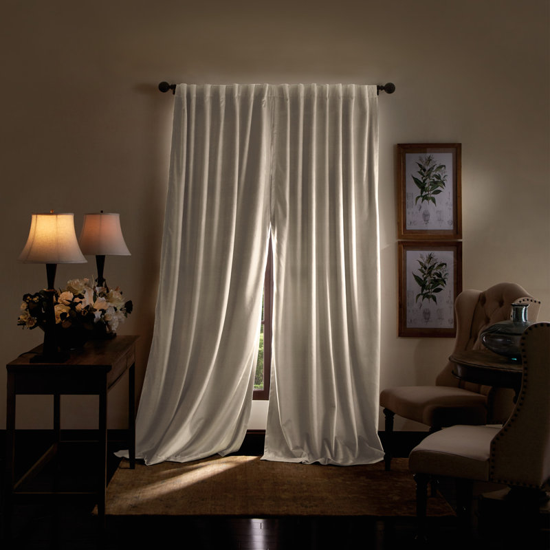 Lucca Velvet Solid Max Blackout Rod Pocket Curtain Panel Pair (Set of 2), Beige, 50" W x 84" L