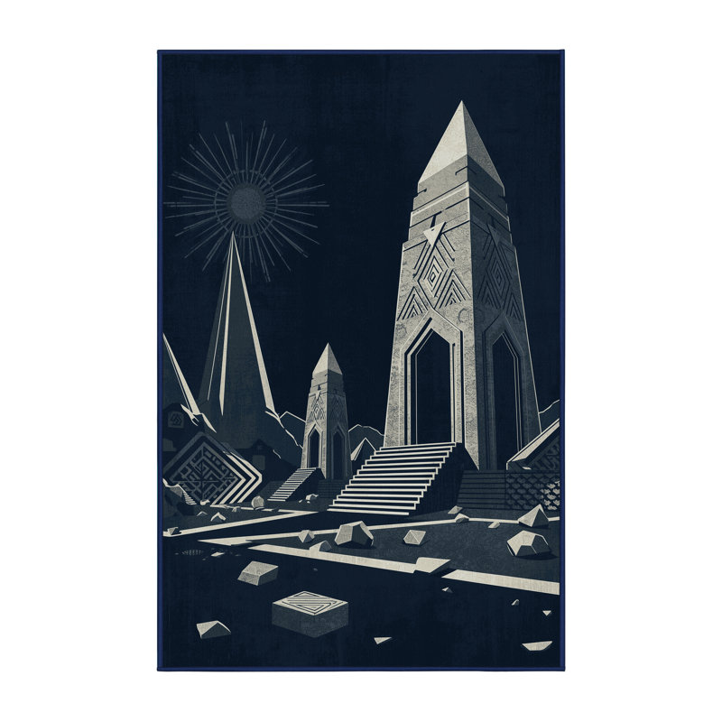 Tapis art déco lavable à la machine Alan Alien Temple Ruins, 7x9