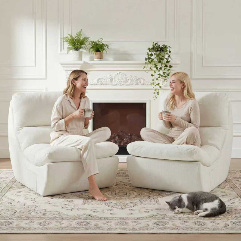 Love Seat Sofa High-Density Foam Togo Sofa Bean Bag Chair - Machine Washable, Cat-Scratch Resistant Fabric With Side Pockets, Compressed Packaging