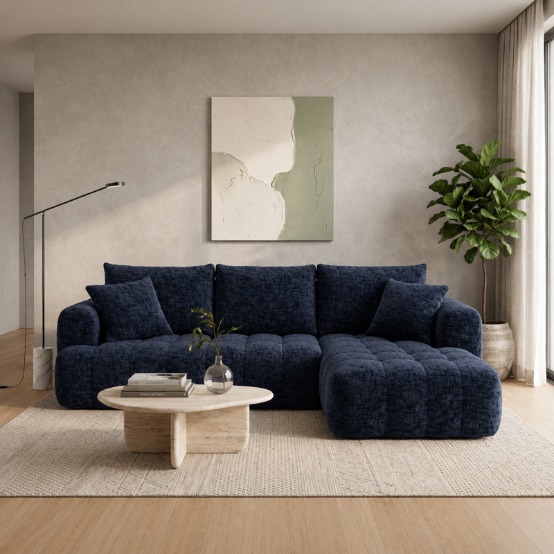 Canapé Boneless, canapé modulaire en L Chenille, Dark Blue, Right Hand Facing