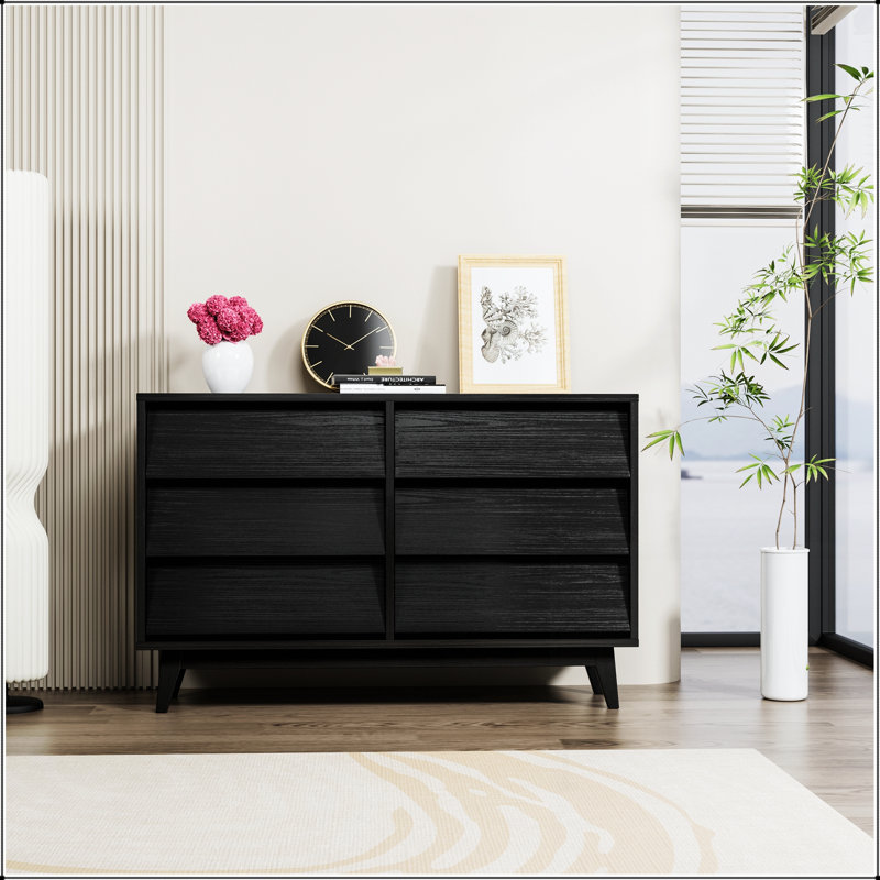 Commode double à 6 tiroirs de style rétro avec design biseauté, parfaite pour le rangement élégant et la décoration intérieure