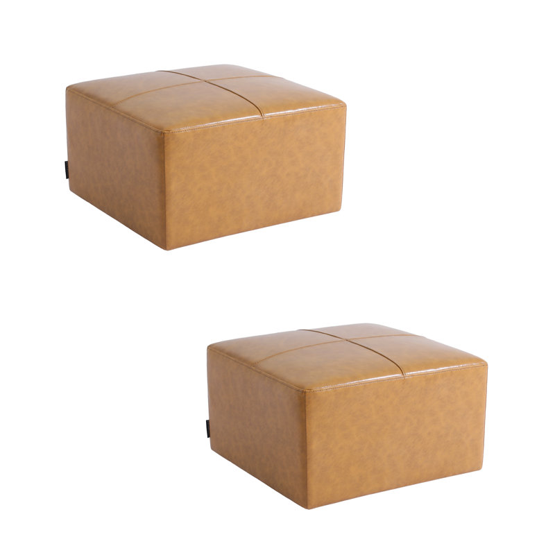 Hustle 56.1Cm Wide Genuine Leather Rectangle Footstool Ottoman, Brown