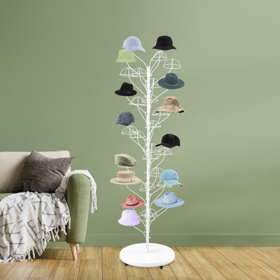 Présentoir à chapeaux et perruques moderne en forme d'arbre 35 porte-capuchons avec roulettes pour la maison et le détail
