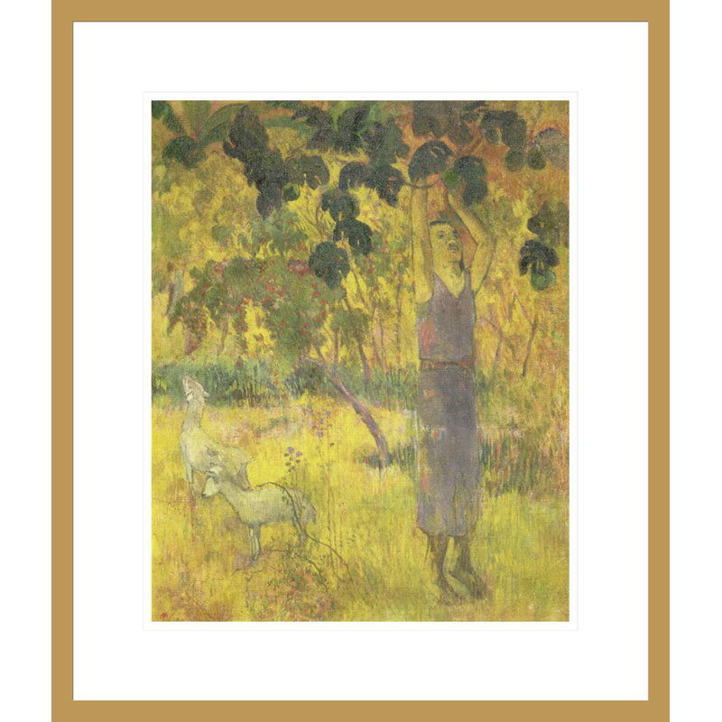 «Man Cueilling Fruit from a Tree» par Paul Gauguin - Impression giclée encadrée, H 20,73 po x l 17,75 po