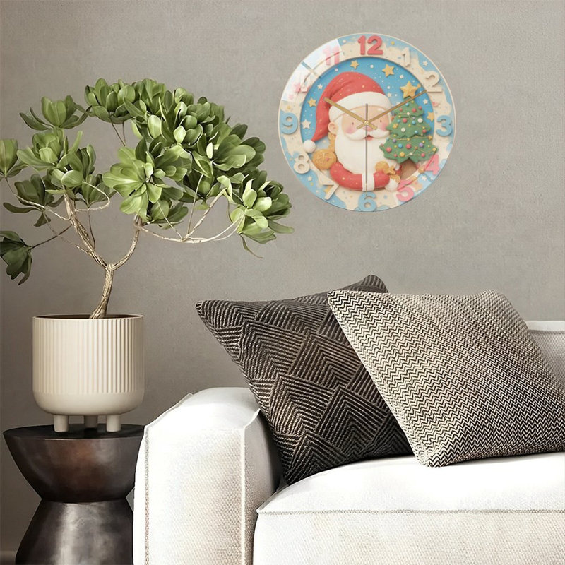 Santa-Christmas-Tree-Clock-Face Art - 12'' Modern Wall Clock