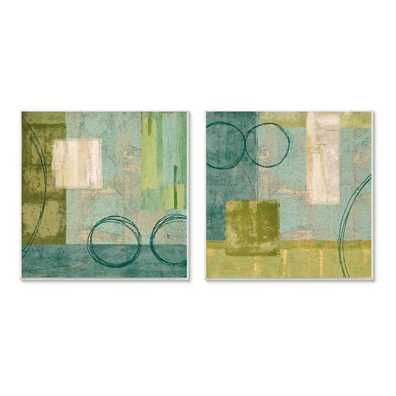 «Soft géométrique forme abstraction vert bleu» par Brent Nelson - ensemble de 2 impressions, H 12 po x l 12 po x P 0,5 po