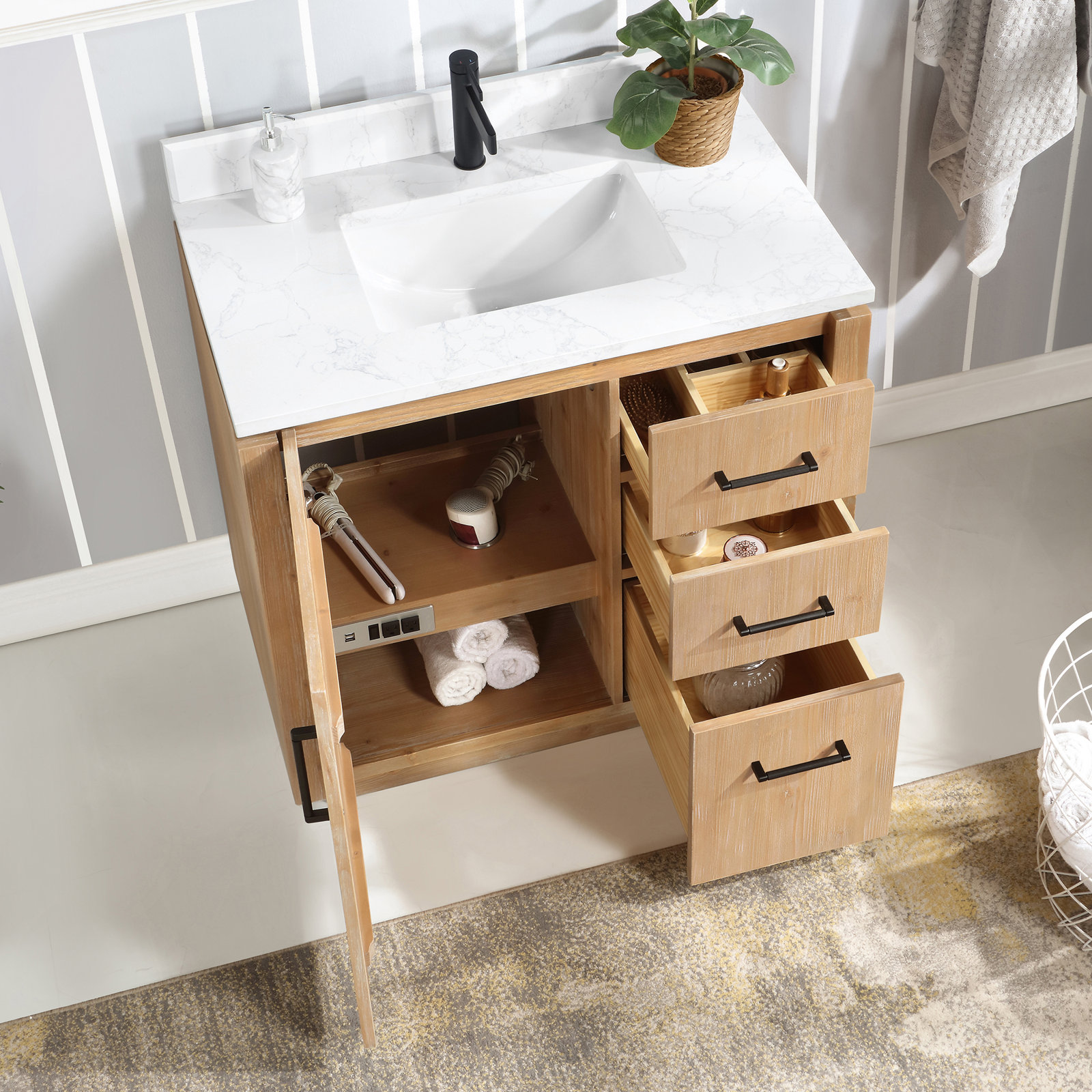 Cloverfield 36'' Single Bathroom Vanity, Fir Wood Brown, Matte Black