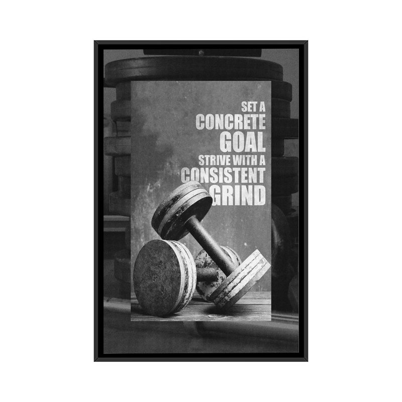 Motivation Gym Quote par Adrian Baldovino - impression d'art textuel, H 26 po x l 18 po x P 1,5 po, Toile avec cadre noir