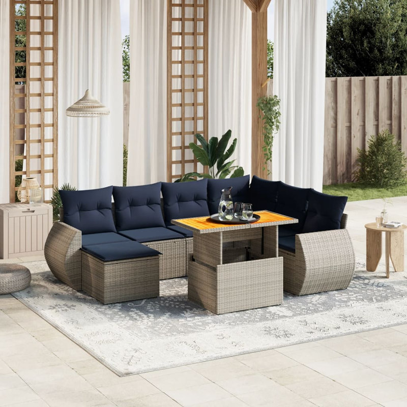  Ensemble de canapé de patio 8 pièces avec coussins en rotin de polyester, Gris, Bleu