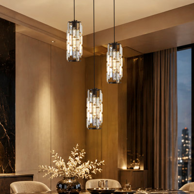 Luminaire suspendu cylindrique à 3 lumières avec accents de cristal Grasmere