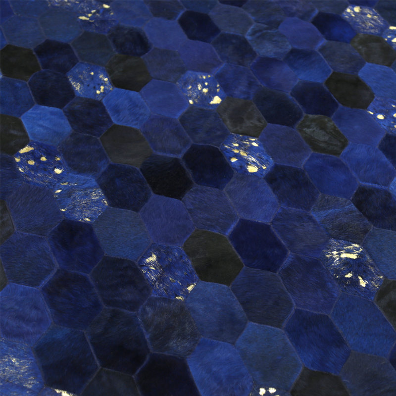 Cowhide Area Rug in Blue, Round 8'2''