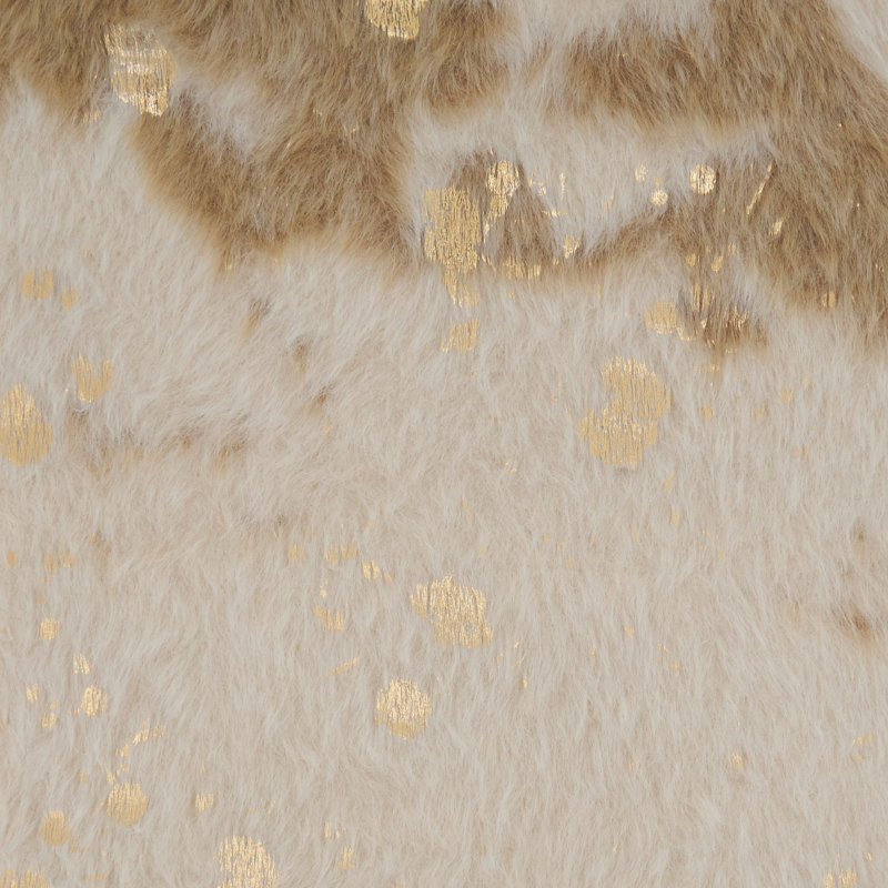 Ivory and Gold Faux Cow Hide Square Throw Pillow