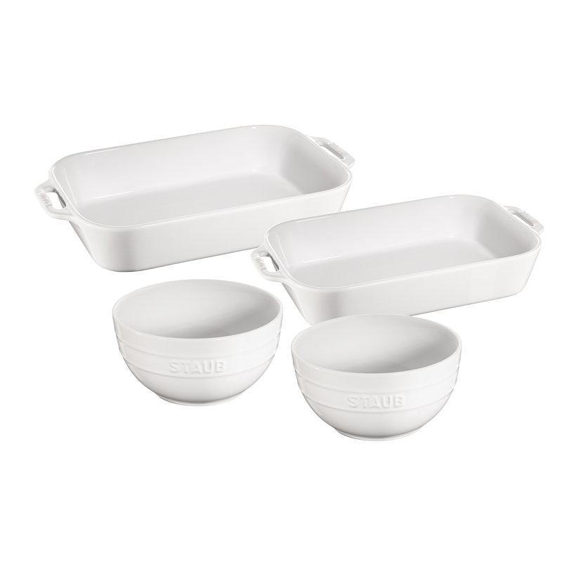 Ceramics 4 Piece Baker Set, White