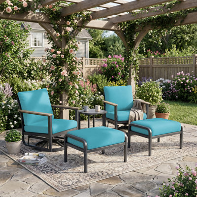 Ensemble de chaises berçantes pivotantes pour l'extérieur en aluminium 5 pièces avec repose-pieds de 5,12 po d'épaisseur et table d'appoint