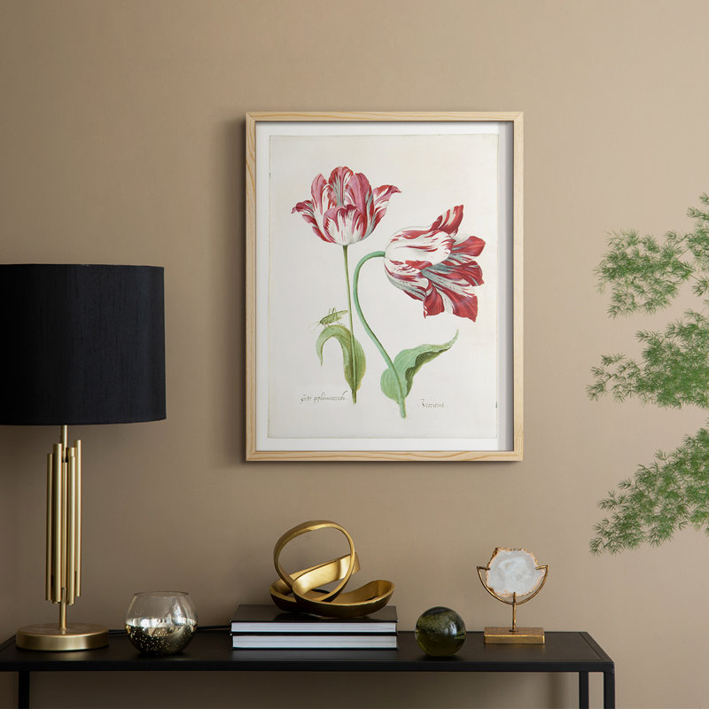 Deux tulipes II, reproduction encadrée - bois massif, Naturel, H 21 po x l 17 po