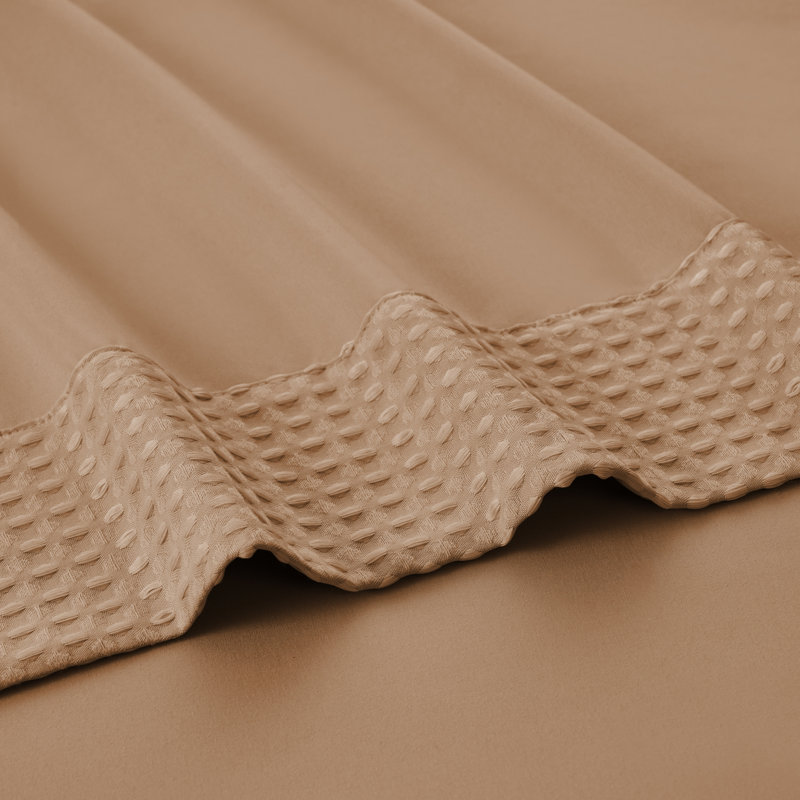 Bamboo 4 Piece 1800 Thread Count Waffle Hem Sheet Set, Rust, Queen