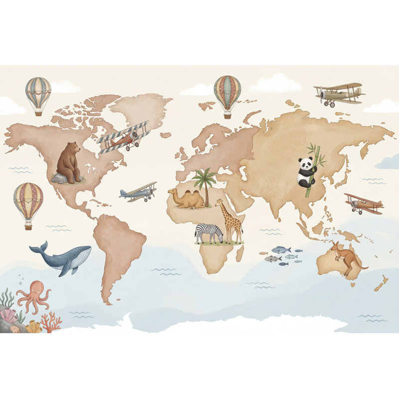 Papier peint carte du monde, Non tissé, 200 po x 120 po