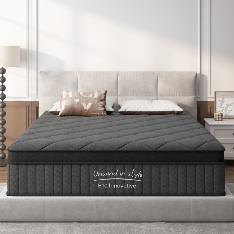 Mattress King Size 10 Inch, Mattress with Gel Memory Foam and Pocket Springs, Euro Top Medium Firm, Black, King, 10"