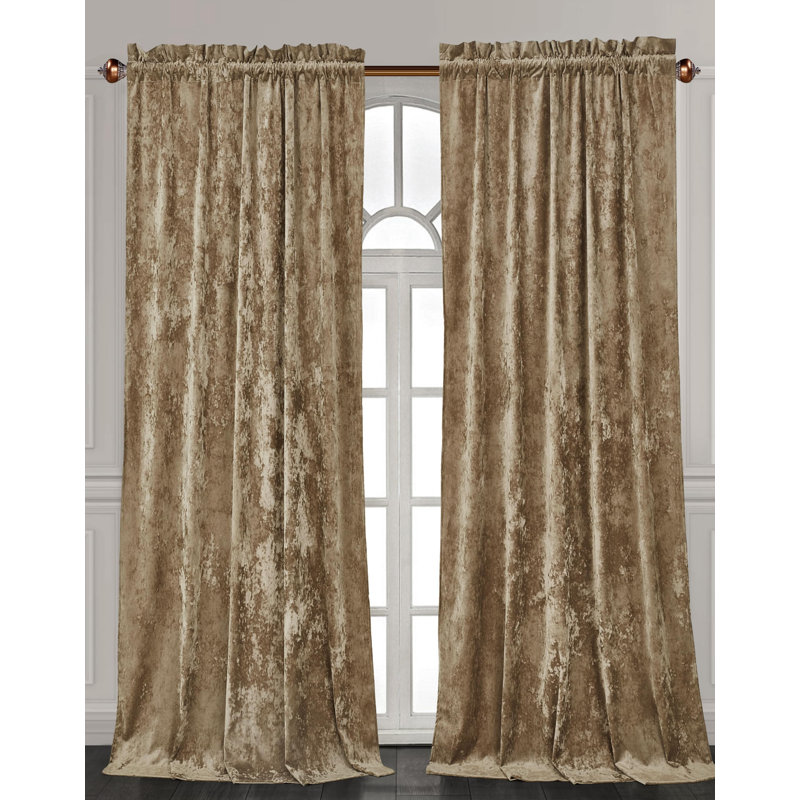 Velvet Bedding Collection Room Darkening Curtain Panel Pair, 50" W x 72" L, Tan