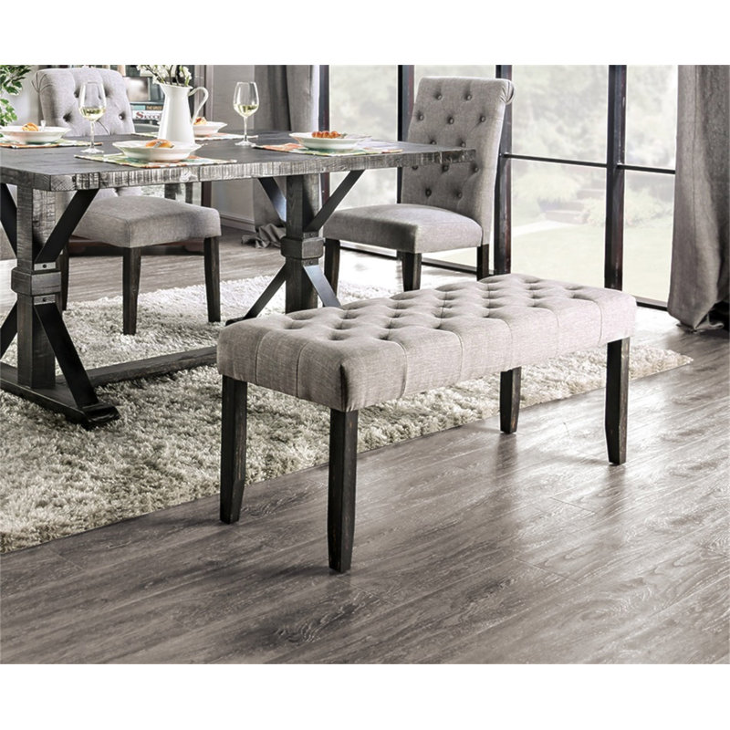 Meuble de salle à manger rustique classique de couleur gris clair avec 1 bouton de tissu capitonné en lin massif, Gris clair
