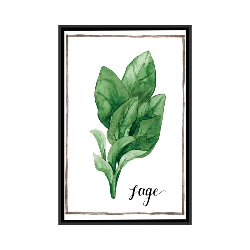 « aquarelle herbes vi », impression sur toile, H 26 po x l 18 po x P 1,5 po, Toile avec cadre noir, Pas de tapis